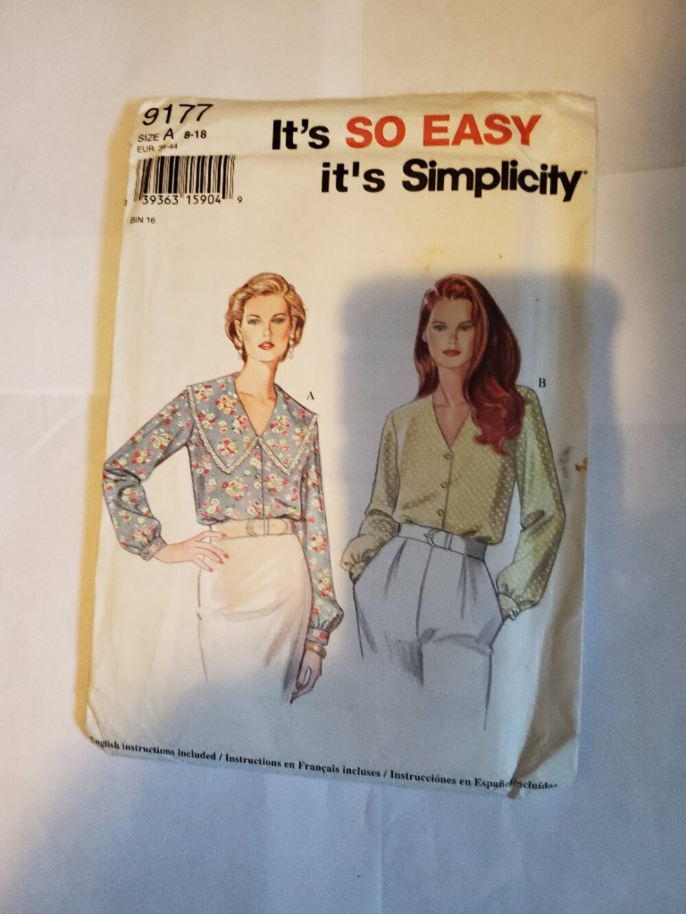ITS SIMPLICITY 9177 SIZE A (8-18) MISSES LONG SLEEVE BLOUSE PATTERN UNCUT